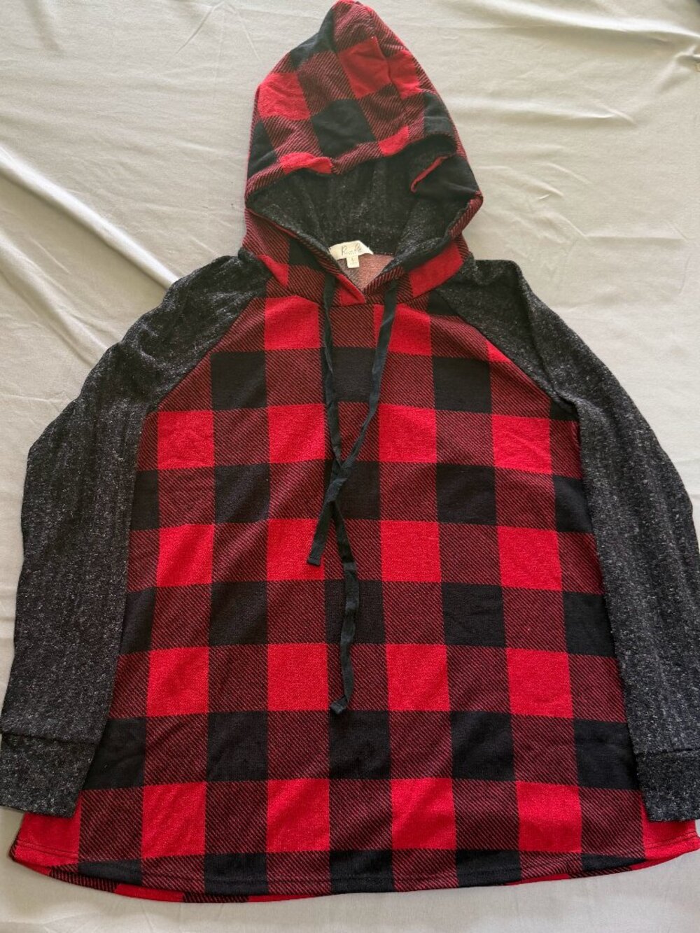 Riah Fashion Woman’s Buffalo Plaid Light Weight Drawstring Hoodie Size Large New